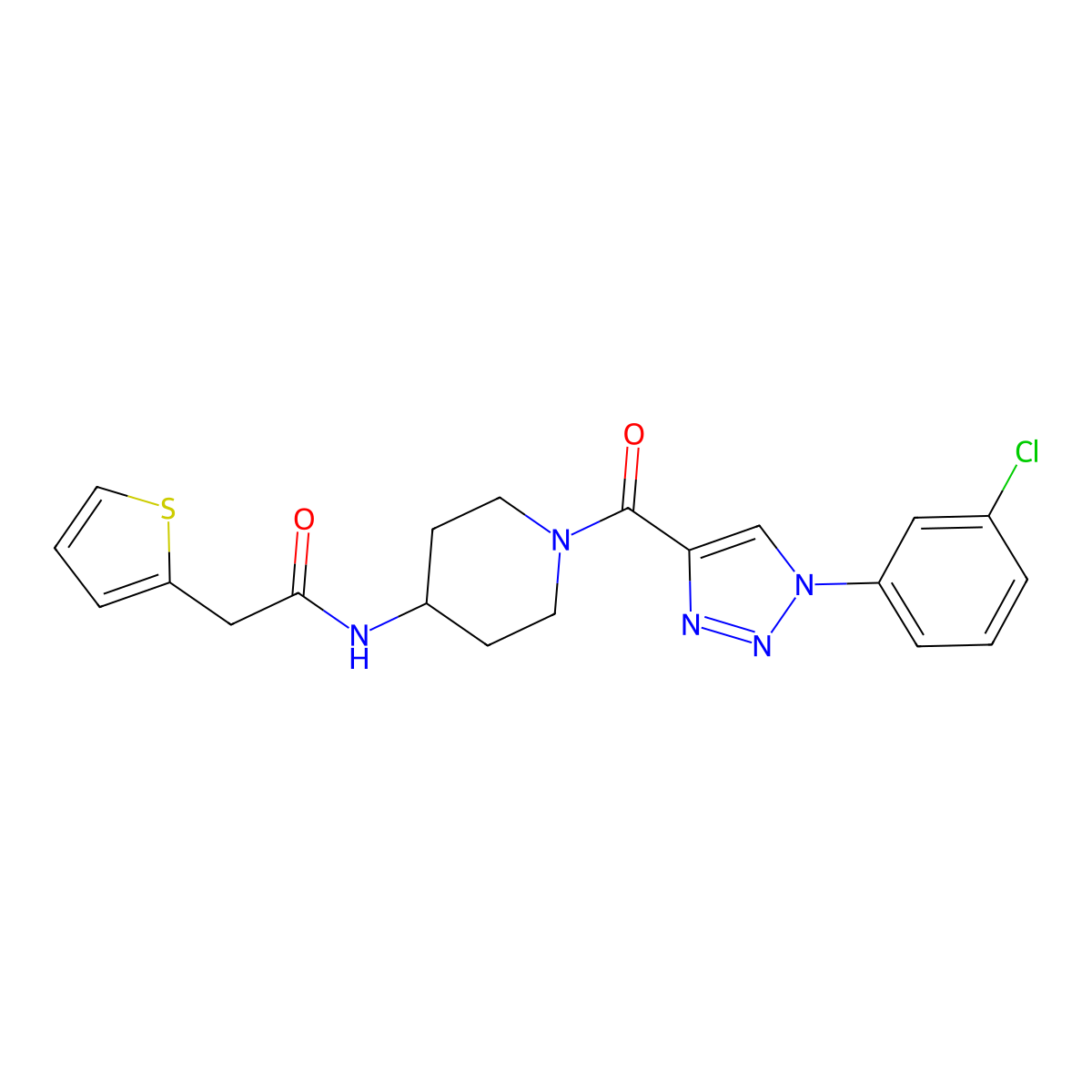 N-{1-[1-(3-chlorophenyl)-1H-1,2,3-triazole-4-carbonyl]piperidin-4-yl}-2-(thiophen-2-yl)acetamide molecular structure, CAS 1251689-72-1