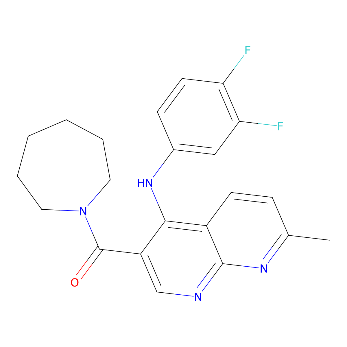 Azepan-1-yl(4-((3,4-difluorophenyl)amino)-7-methyl-1,8-naphthyridin-3-yl)methanone molecular structure, CAS 1251689-73-2