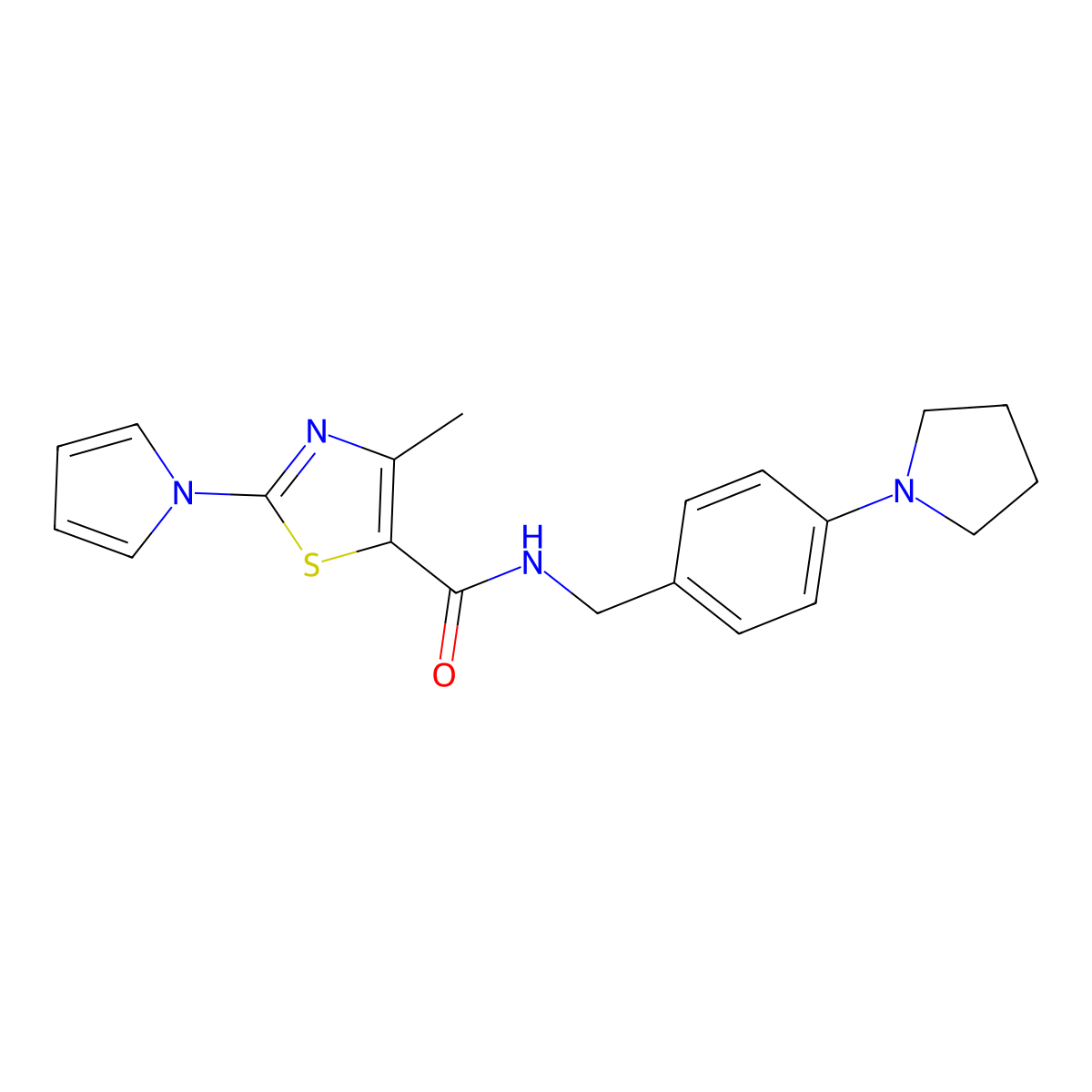 4-methyl-N-[4-(pyrrolidin-1-yl)benzyl]-2-(1H-pyrrol-1-yl)-1,3-thiazole-5-carboxamide molecular structure, CAS 1251689-76-5