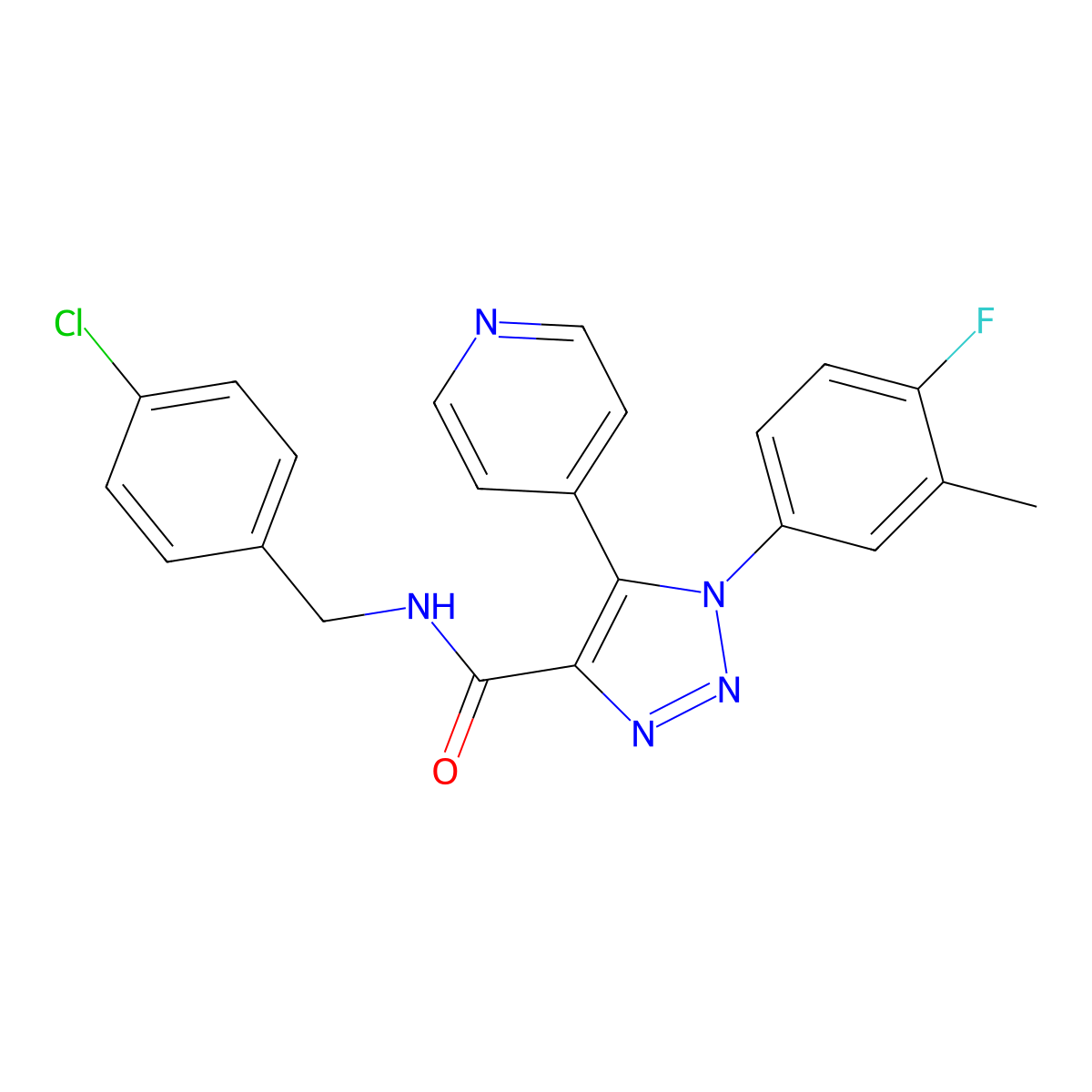 N-(4-chlorobenzyl)-1-(4-fluoro-3-methylphenyl)-5-(pyridin-4-yl)-1H-1,2,3-triazole-4-carboxamide molecular structure, CAS 1251689-77-6