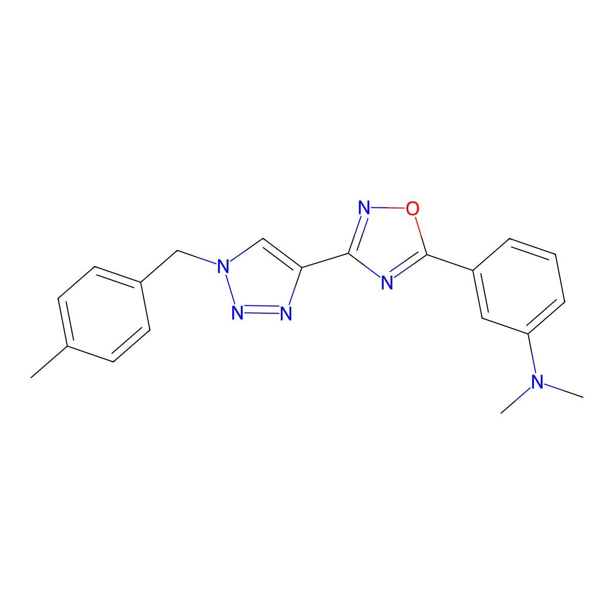 N,N-dimethyl-3-(3-(1-(4-methylbenzyl)-1H-1,2,3-triazol-4-yl)-1,2,4-oxadiazol-5-yl)aniline molecular structure, CAS 1251689-80-1
