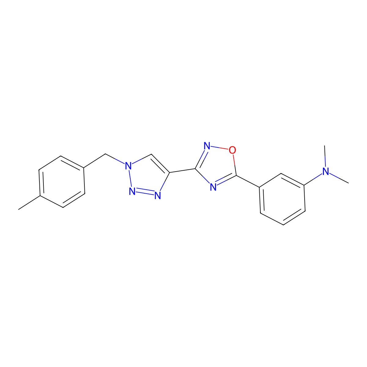 N,N-dimethyl-3-(3-(1-(4-methylbenzyl)-1H-1,2,3-triazol-4-yl)-1,2,4-oxadiazol-5-yl)aniline molecular structure, CAS 1251689-80-1