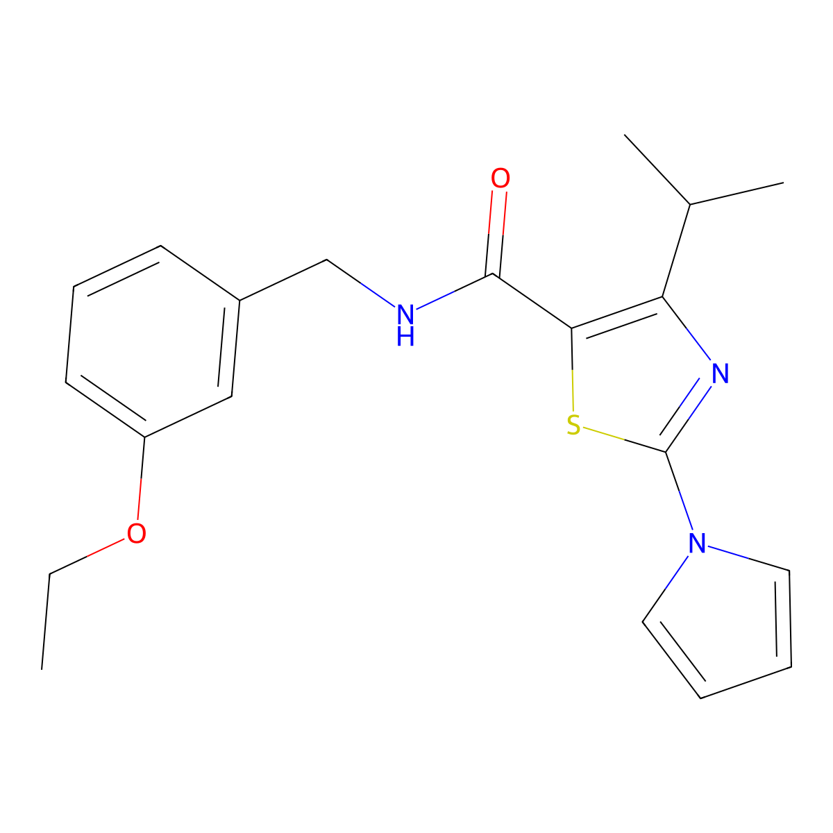 N-(3-ethoxybenzyl)-4-isopropyl-2-(1H-pyrrol-1-yl)thiazole-5-carboxamide molecular structure, CAS 1251689-91-4