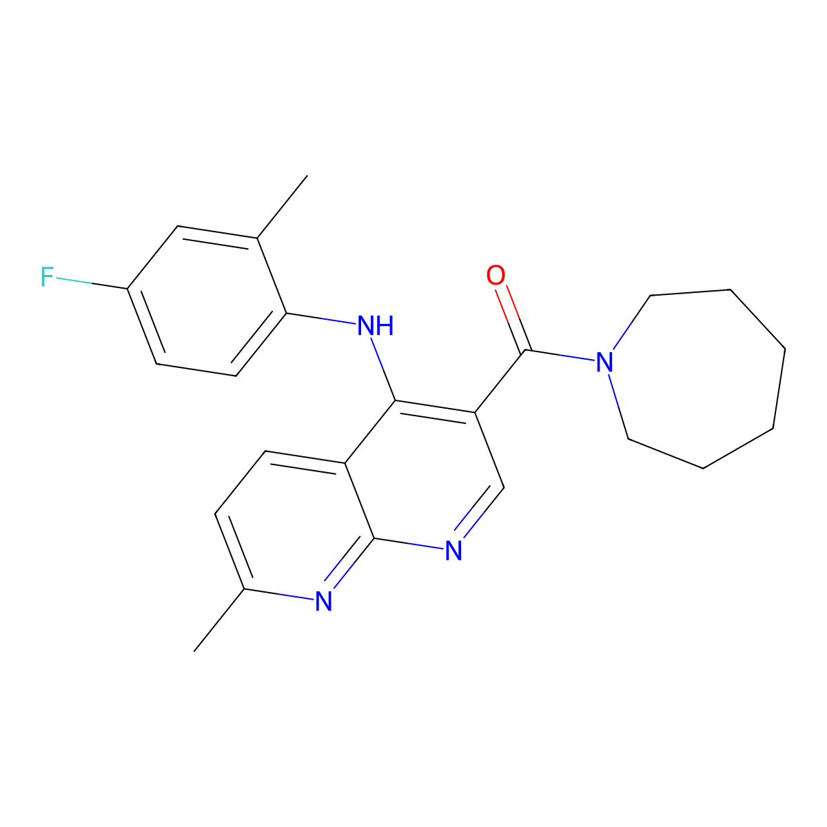 3-(Azepane-1-carbonyl)-N-(4-fluoro-2-methylphenyl)-7-methyl-1,8-naphthyridin-4-amine molecular structure, CAS 1251689-95-8