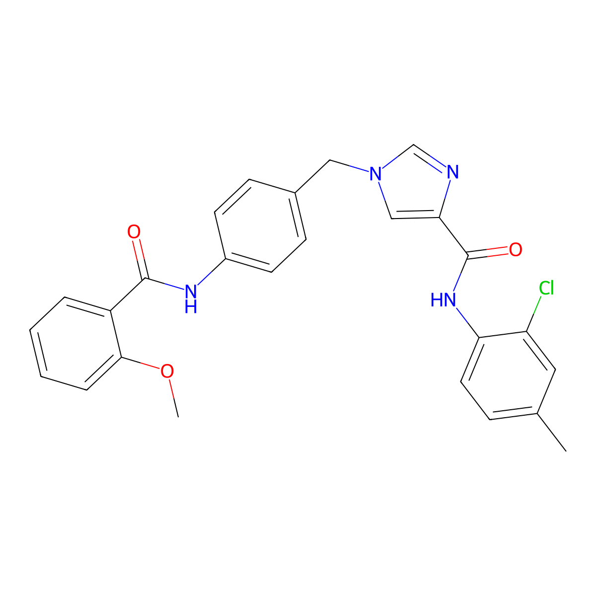 N-(2-chloro-4-methylphenyl)-1-{[4-(2-methoxybenzamido)phenyl]methyl}-1H-imidazole-4-carboxamide molecular structure, CAS 1251689-96-9