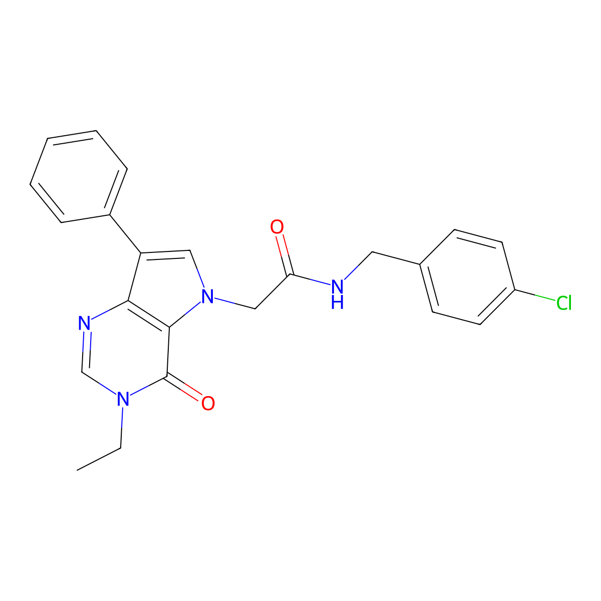 N-(4-chlorobenzyl)-2-(3-ethyl-4-oxo-7-phenyl-3,4-dihydro-5H-pyrrolo[3,2-d]pyrimidin-5-yl)acetamide molecular structure, CAS 1251689-99-2