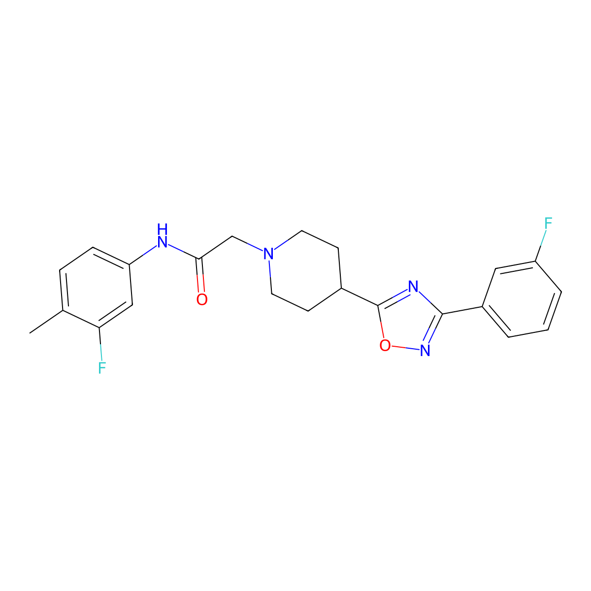 N-(3-fluoro-4-methylphenyl)-2-(4-(3-(3-fluorophenyl)-1,2,4-oxadiazol-5-yl)piperidin-1-yl)acetamide molecular structure, CAS 1251690-00-2