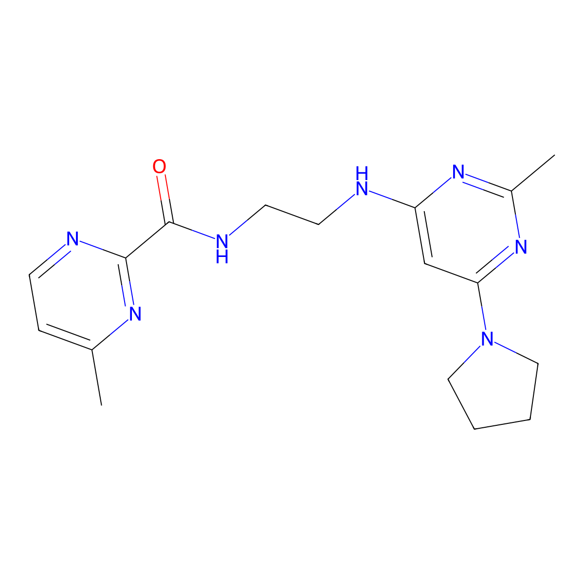 4-methyl-N-(2-((2-methyl-6-(pyrrolidin-1-yl)pyrimidin-4-yl)amino)ethyl)pyrimidine-2-carboxamide molecular structure, CAS 1251690-03-5