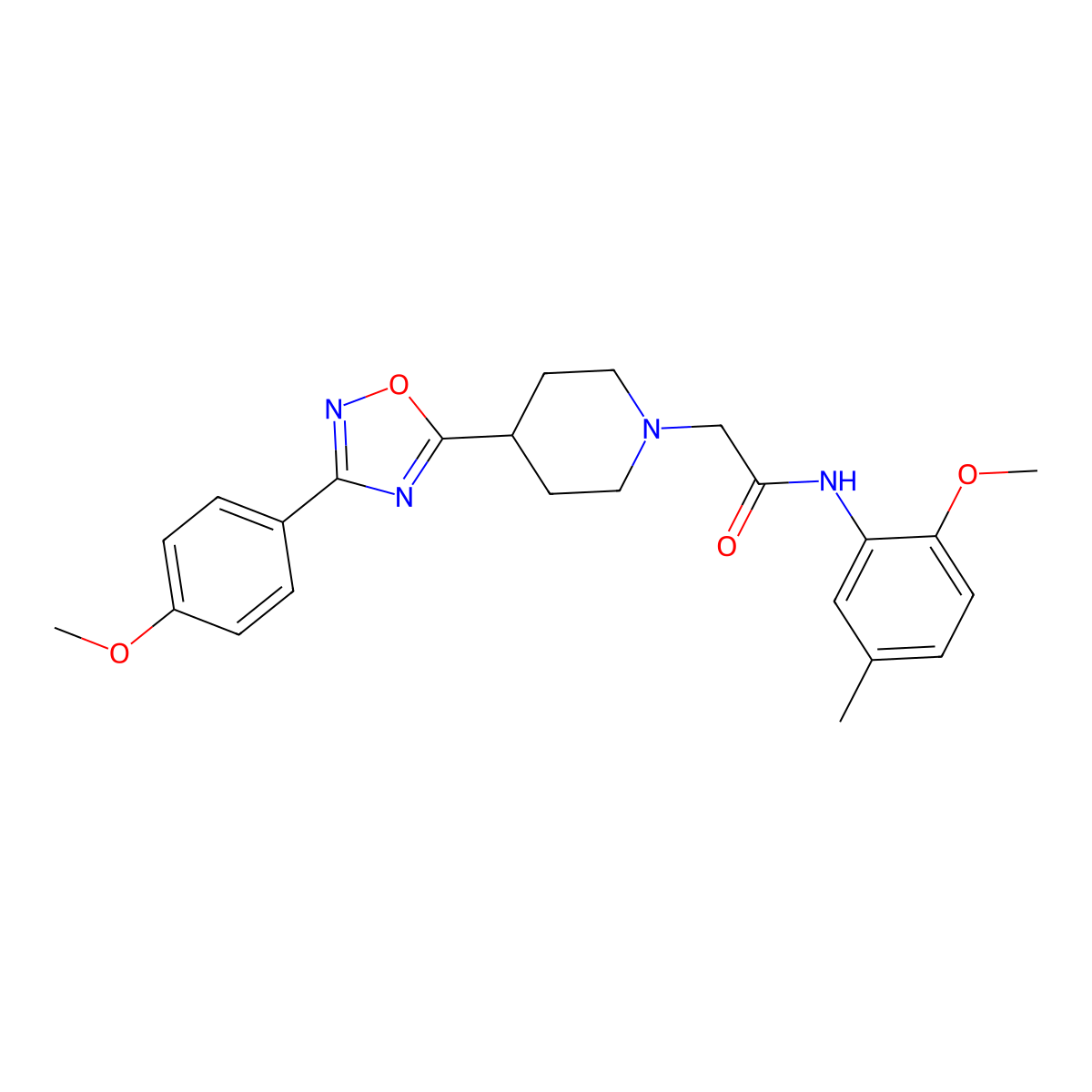 N-(2-methoxy-5-methylphenyl)-2-{4-[3-(4-methoxyphenyl)-1,2,4-oxadiazol-5-yl]piperidin-1-yl}acetamide molecular structure, CAS 1251690-12-6