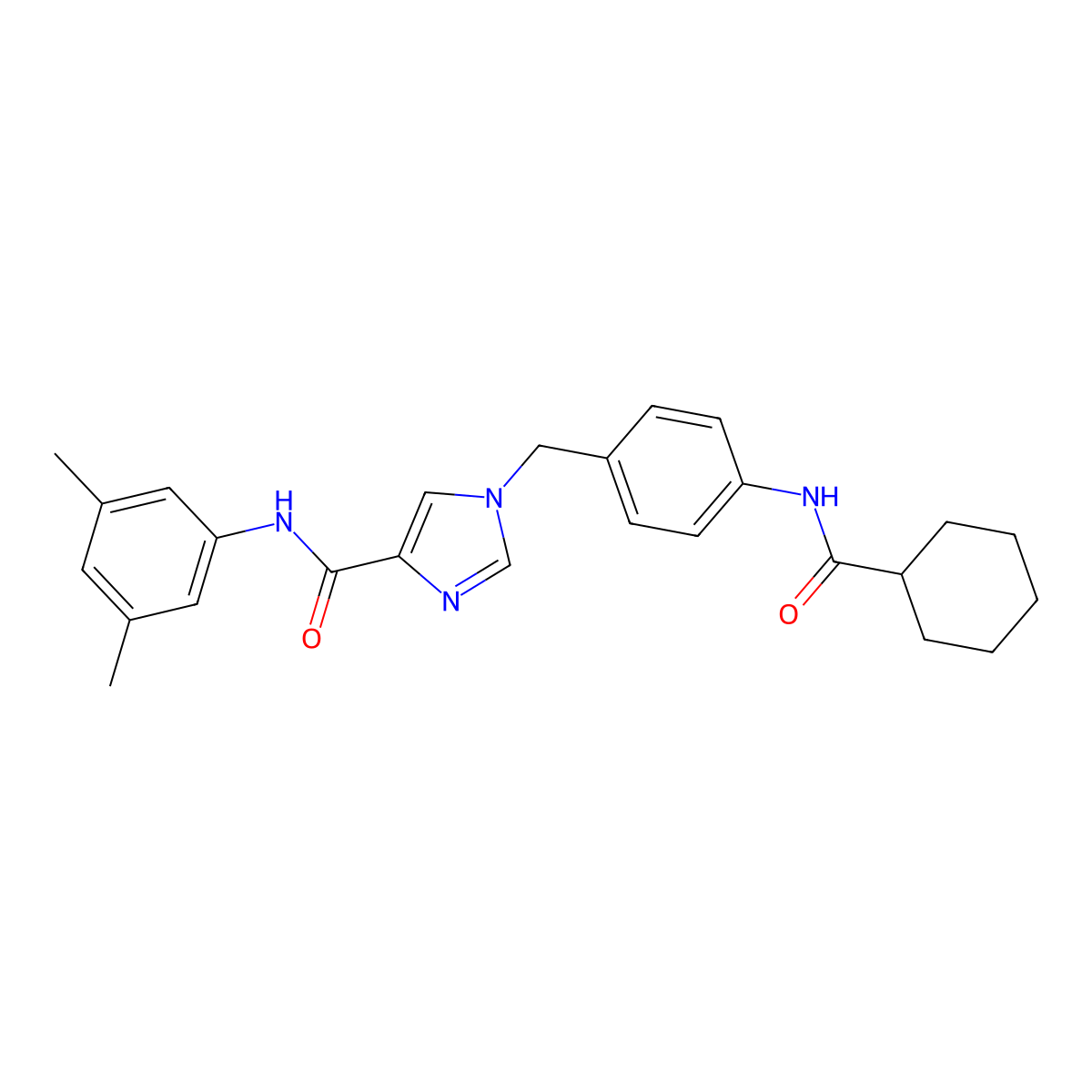 1-(4-(cyclohexanecarboxamido)benzyl)-N-(3,5-dimethylphenyl)-1H-imidazole-4-carboxamide molecular structure, CAS 1251690-13-7