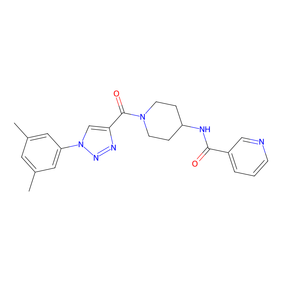 N-(1-(1-(3,5-dimethylphenyl)-1H-1,2,3-triazole-4-carbonyl)piperidin-4-yl)nicotinamide molecular structure, CAS 1251690-17-1