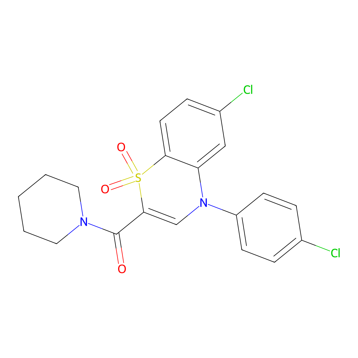 6-chloro-4-(4-chlorophenyl)-2-(piperidine-1-carbonyl)-4H-1lambda6,4-benzothiazine-1,1-dione molecular structure, CAS 1251690-20-6