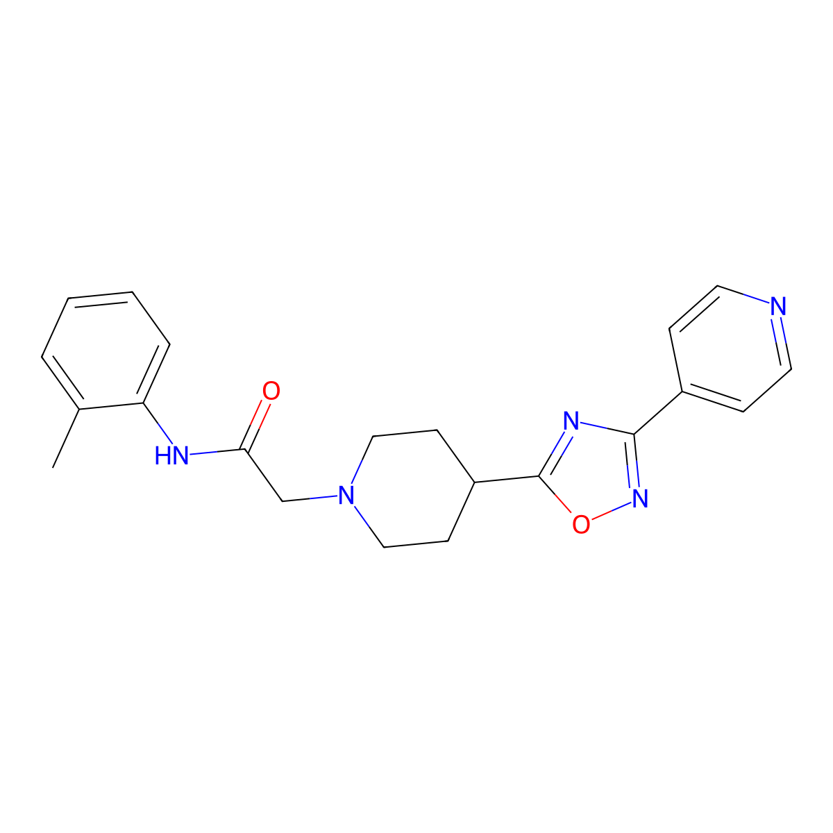 2-(4-(3-(pyridin-4-yl)-1,2,4-oxadiazol-5-yl)piperidin-1-yl)-N-(o-tolyl)acetamide molecular structure, CAS 1251690-21-7