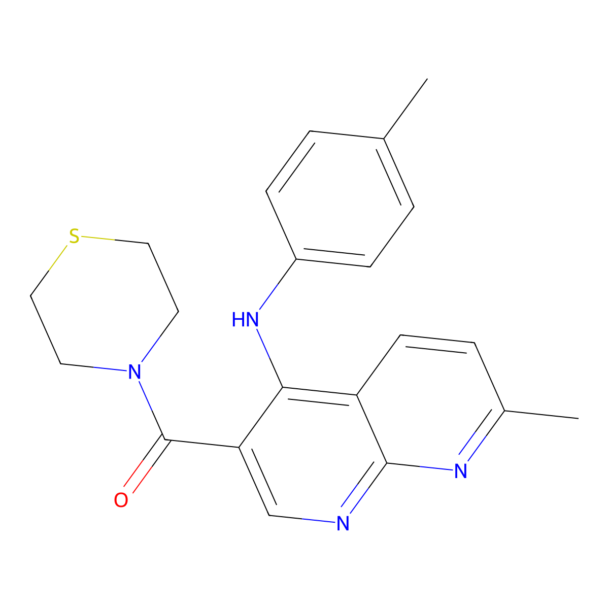 (7-Methyl-4-(p-tolylamino)-1,8-naphthyridin-3-yl)(thiomorpholino)methanone molecular structure, CAS 1251690-25-1