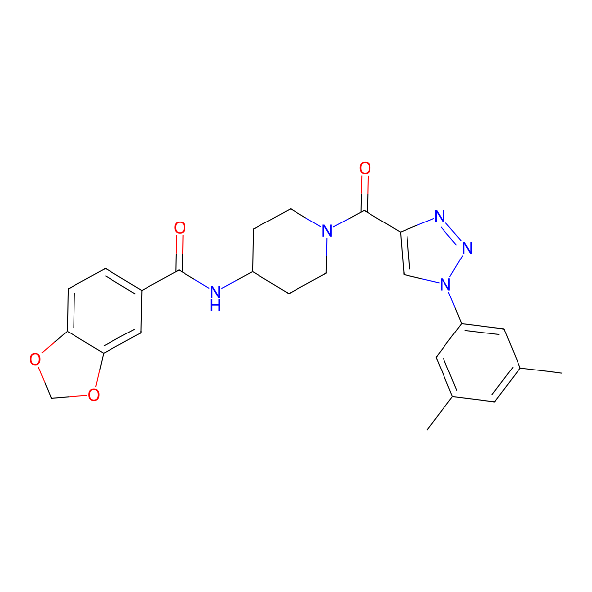 N-(1-(1-(3,5-dimethylphenyl)-1H-1,2,3-triazole-4-carbonyl)piperidin-4-yl)benzo[d][1,3]dioxole-5-carboxamide molecular structure, CAS 1251690-30-8