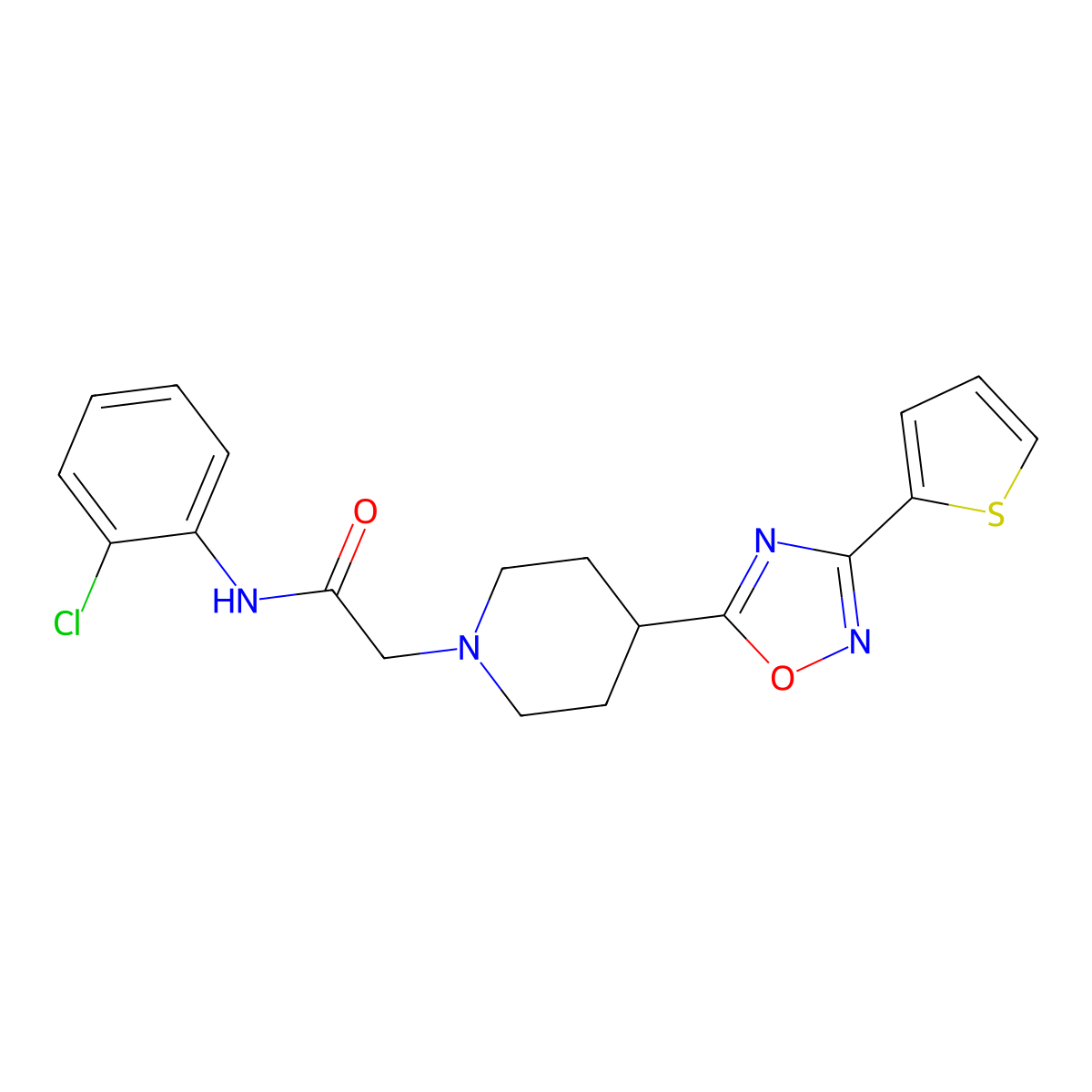 N-(2-chlorophenyl)-2-{4-[3-(thiophen-2-yl)-1,2,4-oxadiazol-5-yl]piperidin-1-yl}acetamide molecular structure, CAS 1251690-31-9