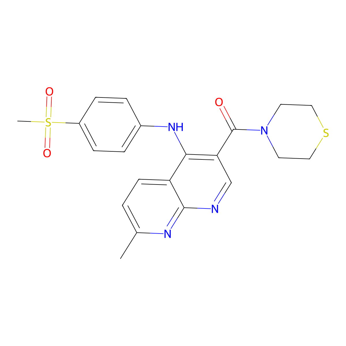 (7-Methyl-4-((4-(methylsulfonyl)phenyl)amino)-1,8-naphthyridin-3-yl)(thiomorpholino)methanone molecular structure, CAS 1251690-32-0