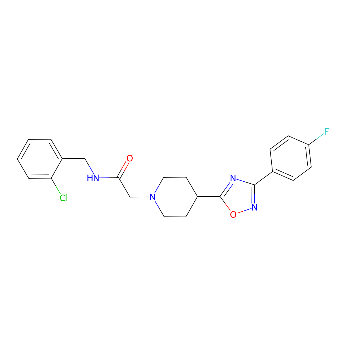 N-(2-chlorobenzyl)-2-(4-(3-(4-fluorophenyl)-1,2,4-oxadiazol-5-yl)piperidin-1-yl)acetamide molecular structure, CAS 1251690-36-4