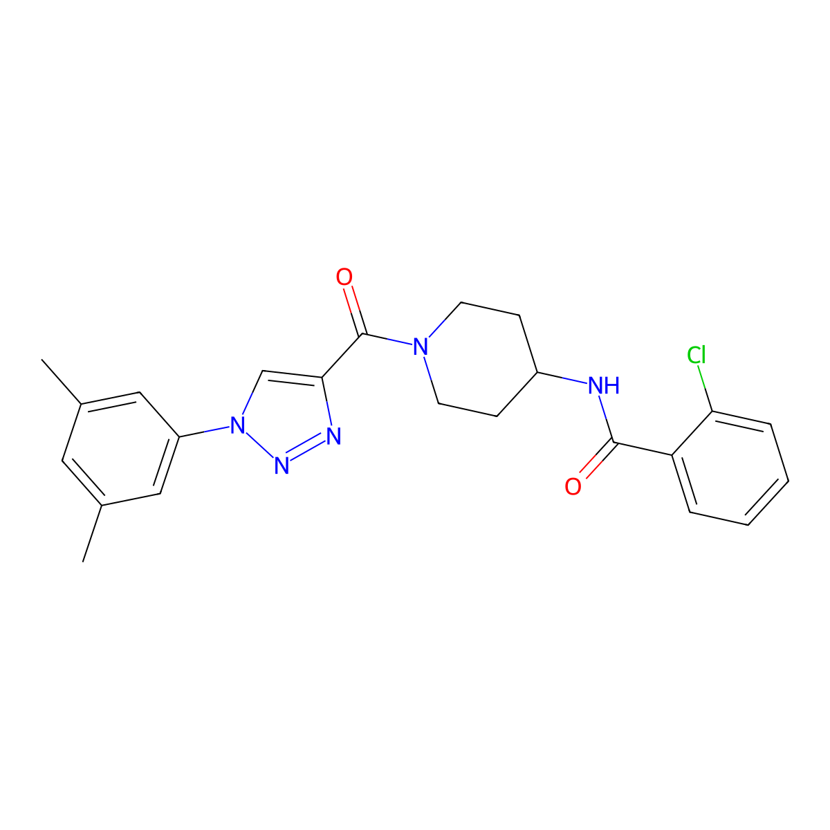 2-chloro-N-{1-[1-(3,5-dimethylphenyl)-1H-1,2,3-triazole-4-carbonyl]piperidin-4-yl}benzamide molecular structure, CAS 1251690-37-5