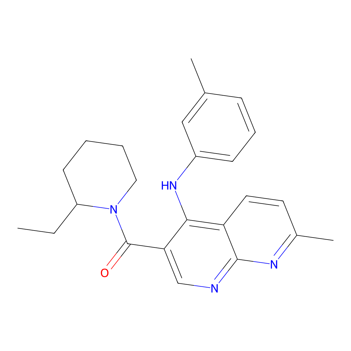 (2-Ethylpiperidin-1-yl)(7-methyl-4-(m-tolylamino)-1,8-naphthyridin-3-yl)methanone molecular structure, CAS 1251690-41-1