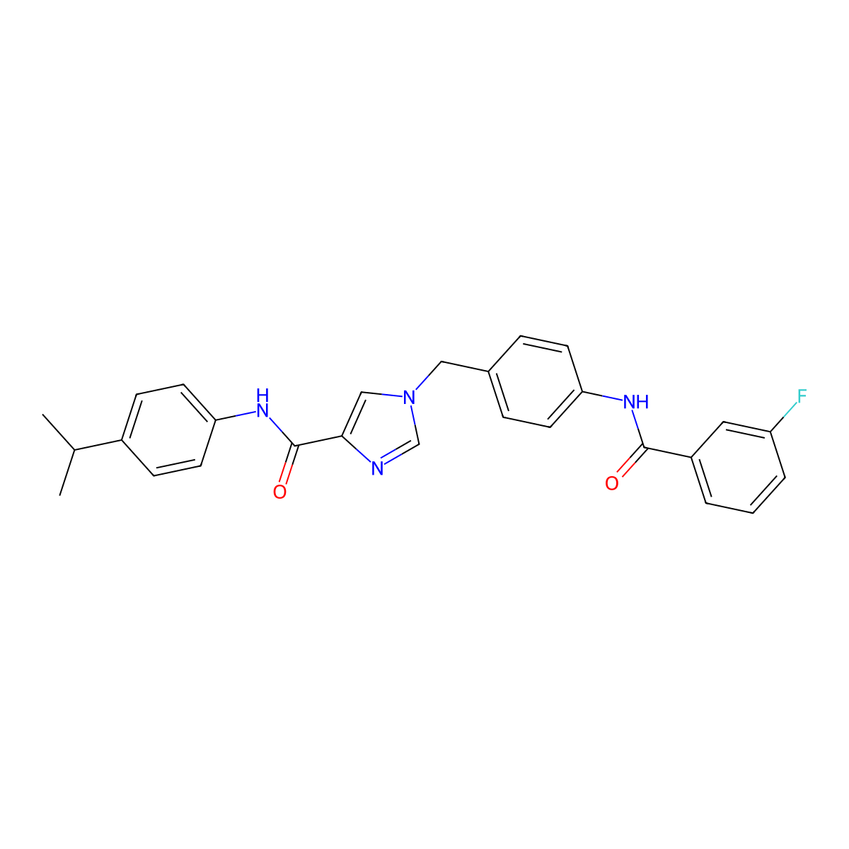 1-{[4-(3-fluorobenzamido)phenyl]methyl}-N-[4-(propan-2-yl)phenyl]-1H-imidazole-4-carboxamide molecular structure, CAS 1251690-43-3