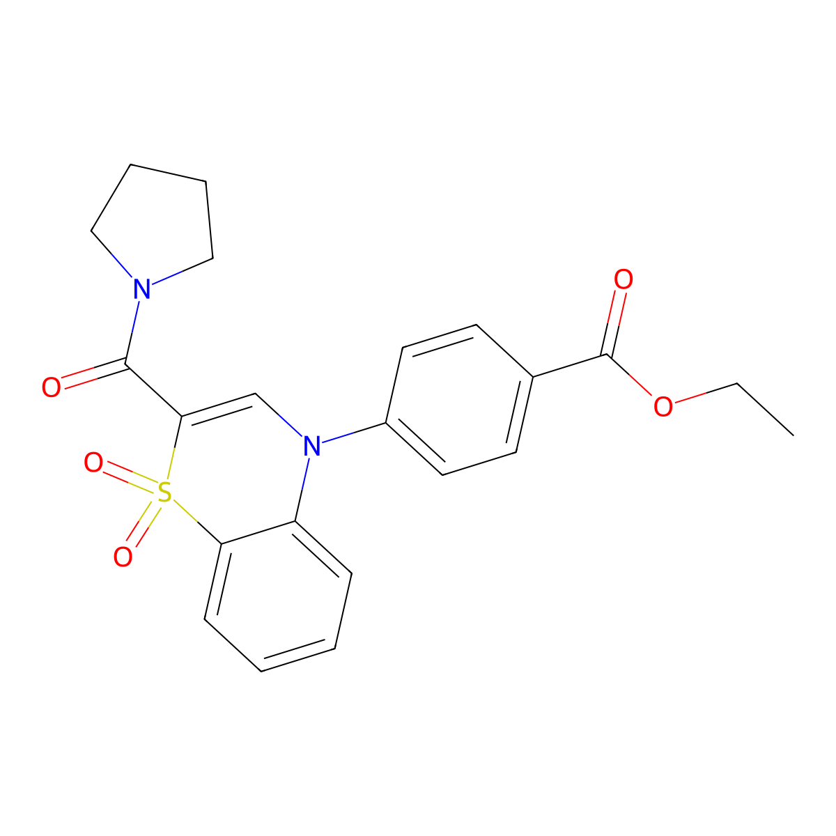 ethyl 4-[1,1-dioxido-2-(pyrrolidin-1-ylcarbonyl)-4H-1,4-benzothiazin-4-yl]benzoate molecular structure, CAS 1251690-76-2