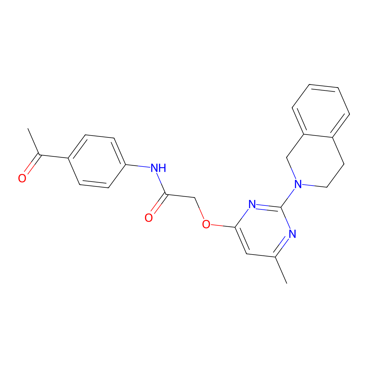 N-(4-acetylphenyl)-2-((2-(3,4-dihydroisoquinolin-2(1H)-yl)-6-methylpyrimidin-4-yl)oxy)acetamide molecular structure, CAS 1251690-77-3