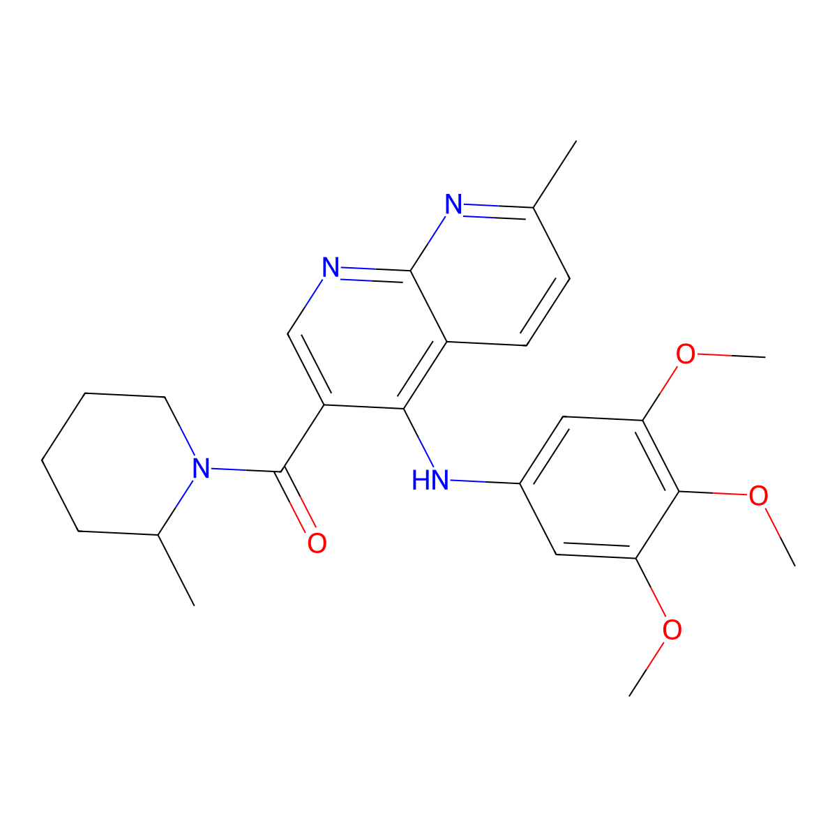 (7-Methyl-4-((3,4,5-trimethoxyphenyl)amino)-1,8-naphthyridin-3-yl)(2-methylpiperidin-1-yl)methanone molecular structure, CAS 1251690-80-8