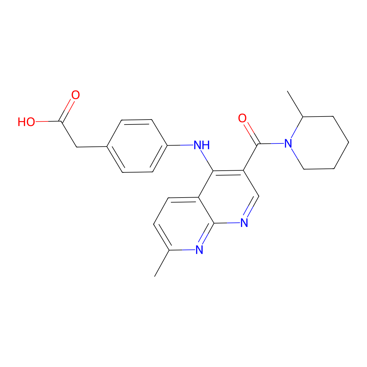 2-(4-{[7-Methyl-3-(2-methylpiperidine-1-carbonyl)-1,8-naphthyridin-4-yl]amino}phenyl)acetic acid molecular structure, CAS 1251690-87-5