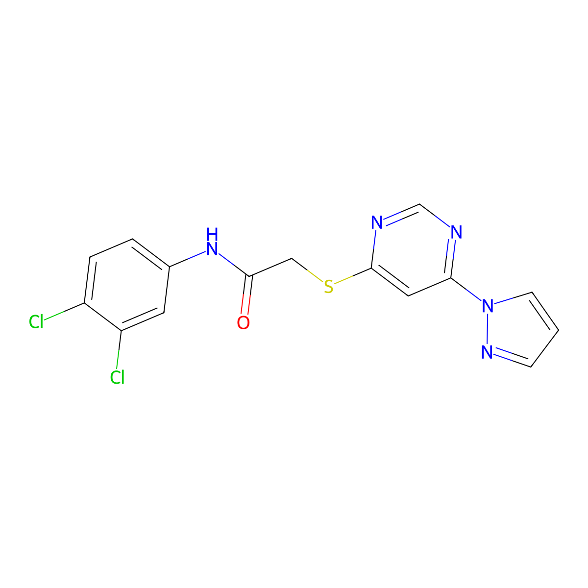 2-((6-(1H-pyrazol-1-yl)pyrimidin-4-yl)thio)-N-(3,4-dichlorophenyl)acetamide molecular structure, CAS 1251690-88-6
