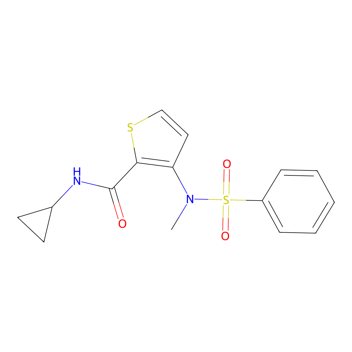 N-cyclopropyl-3-(N-methylphenylsulfonamido)thiophene-2-carboxamide molecular structure, CAS 1251690-89-7