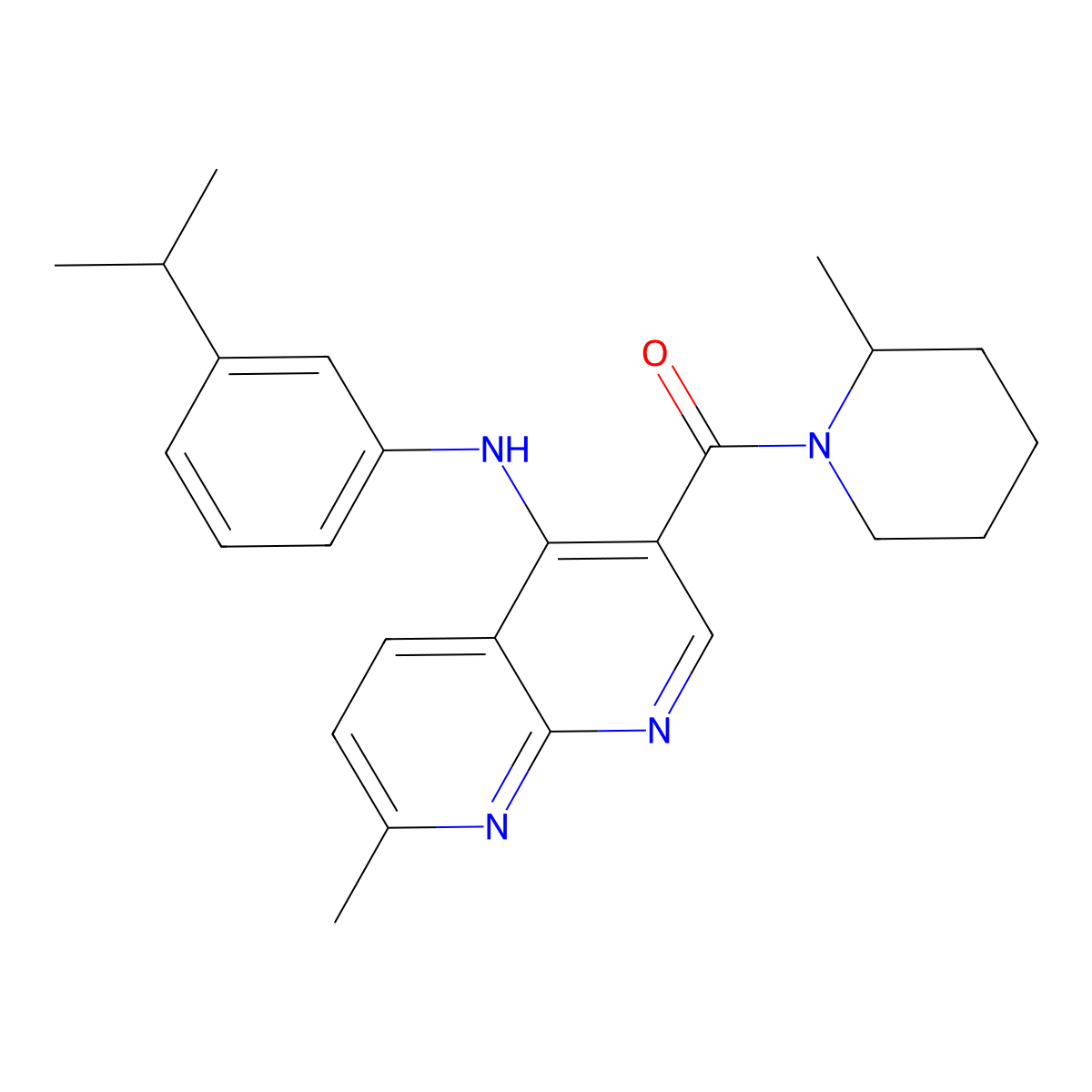 7-methyl-3-(2-methylpiperidine-1-carbonyl)-N-[3-(propan-2-yl)phenyl]-1,8-naphthyridin-4-amine molecular structure, CAS 1251690-98-8