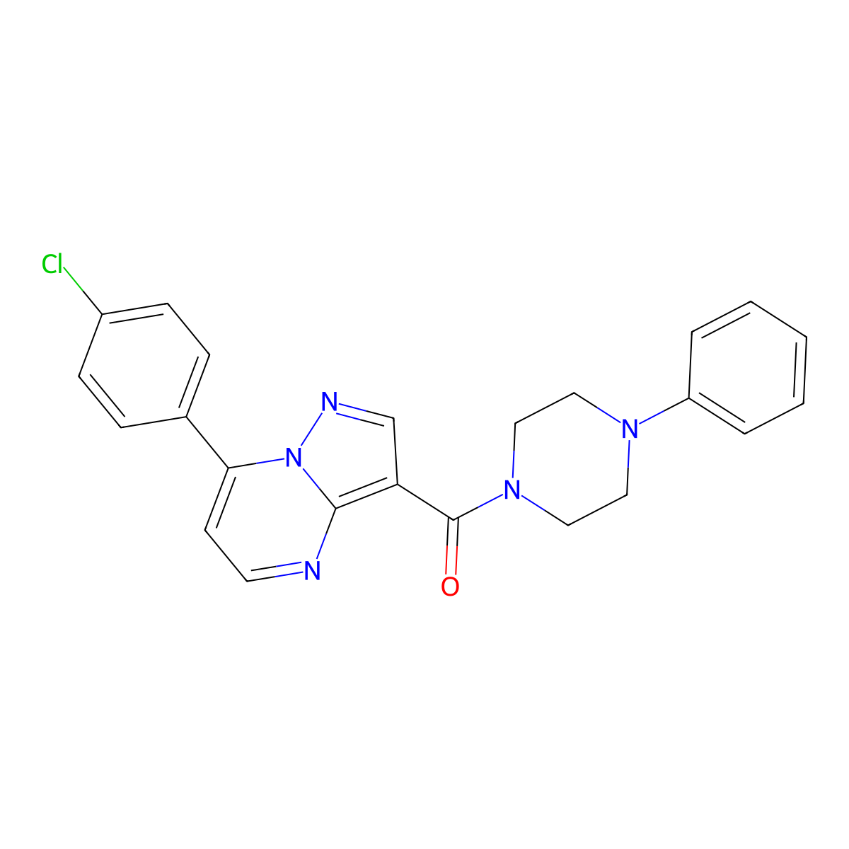 1-[7-(4-Chlorophenyl)pyrazolo[1,5-a]pyrimidine-3-carbonyl]-4-phenylpiperazine molecular structure, CAS 1251690-99-9