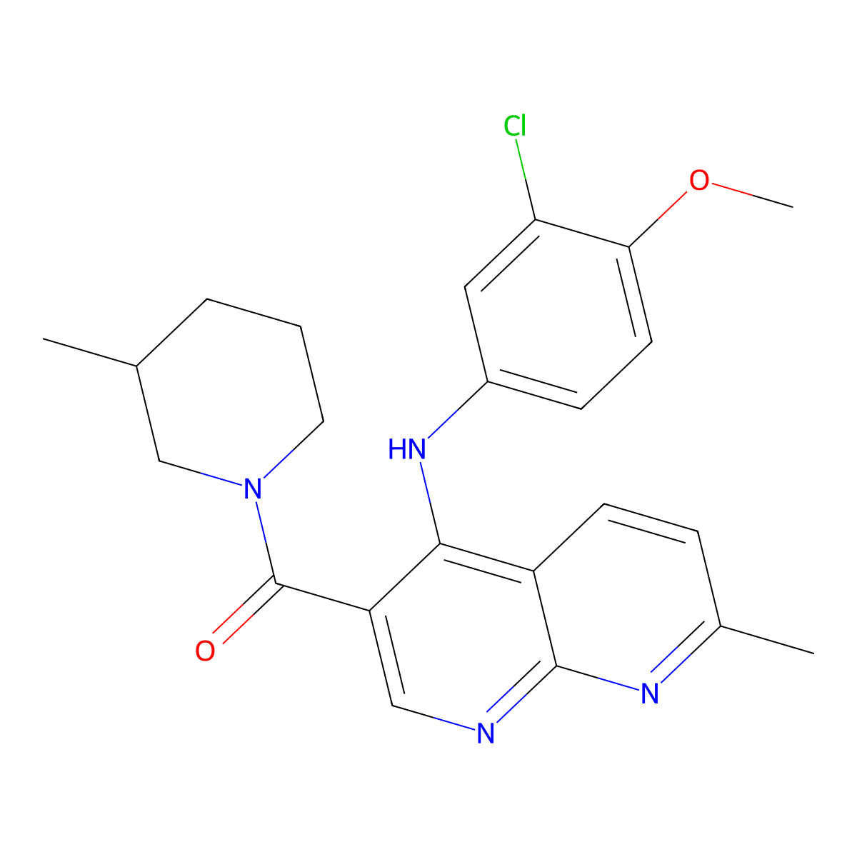 (4-((3-Chloro-4-methoxyphenyl)amino)-7-methyl-1,8-naphthyridin-3-yl)(3-methylpiperidin-1-yl)methanone molecular structure, CAS 1251691-02-7