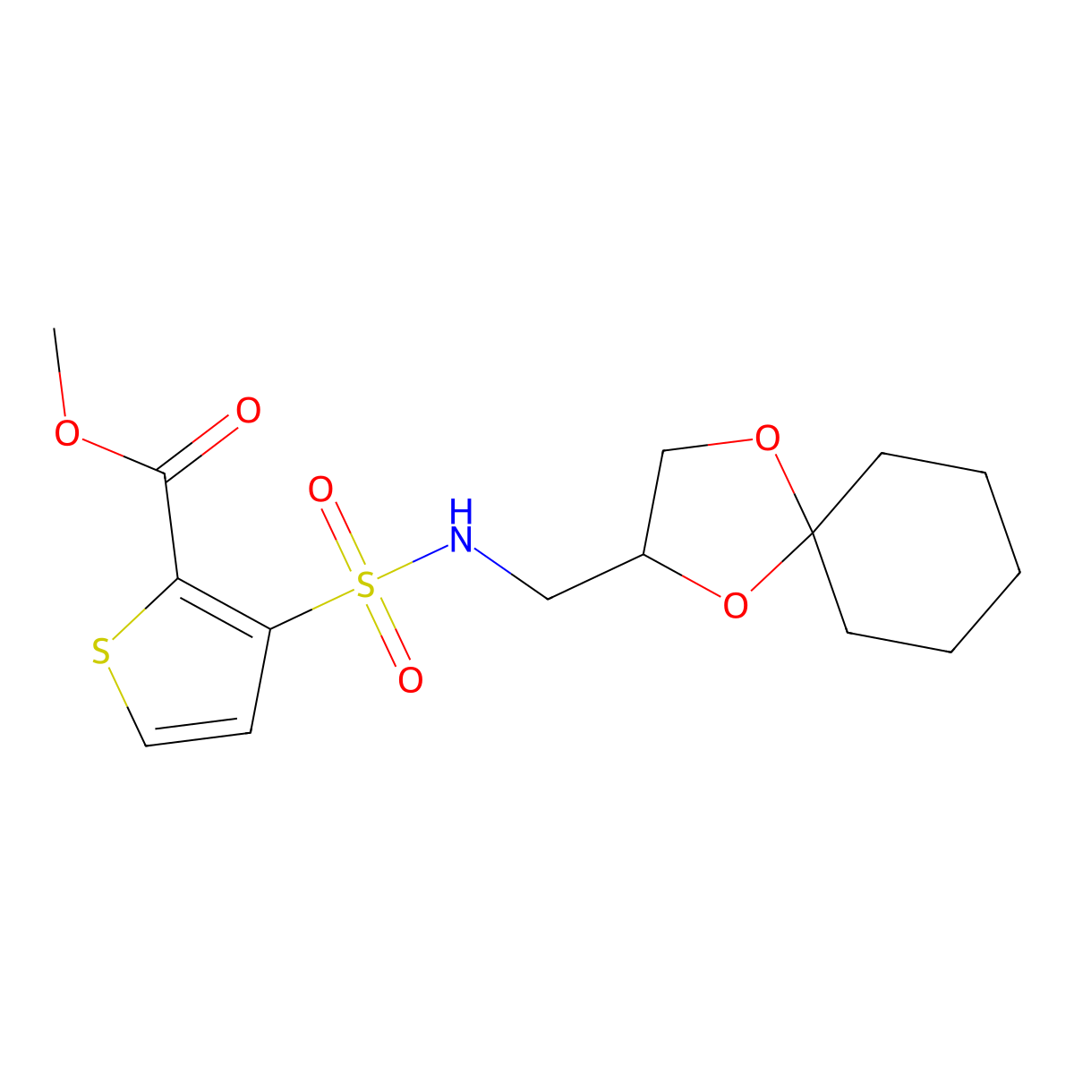 methyl 3-(N-(1,4-dioxaspiro[4.5]decan-2-ylmethyl)sulfamoyl)thiophene-2-carboxylate molecular structure, CAS 1251691-03-8