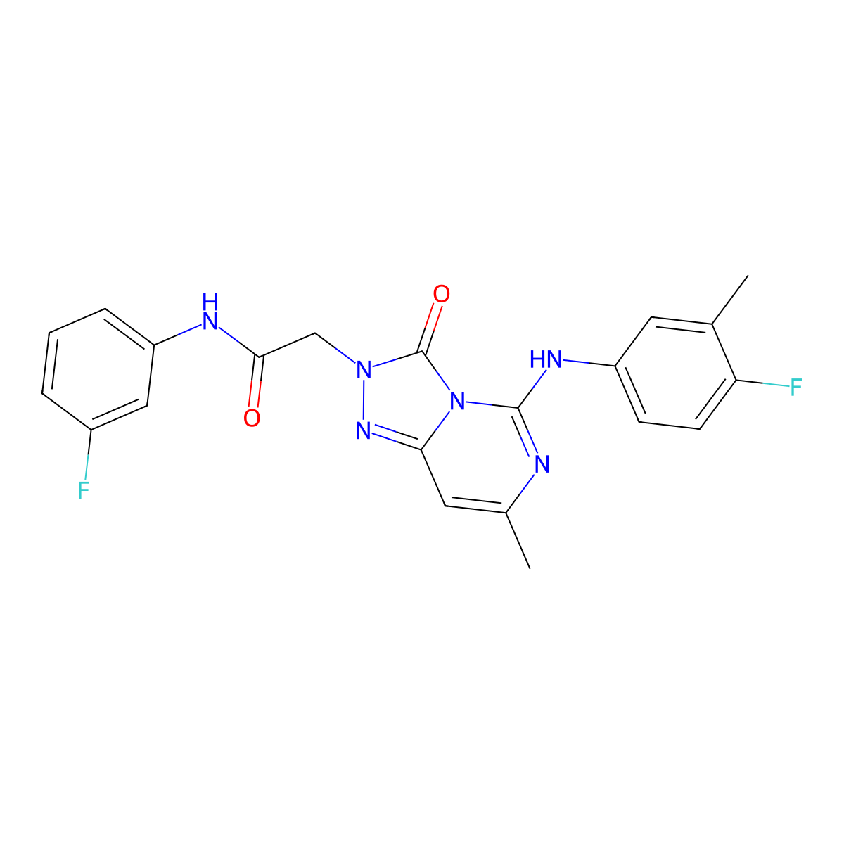2-{5-[(4-fluoro-3-methylphenyl)amino]-7-methyl-3-oxo-2H,3H-[1,2,4]triazolo[4,3-c]pyrimidin-2-yl}-N-(3-fluorophenyl)acetamide molecular structure, CAS 1251691-19-6