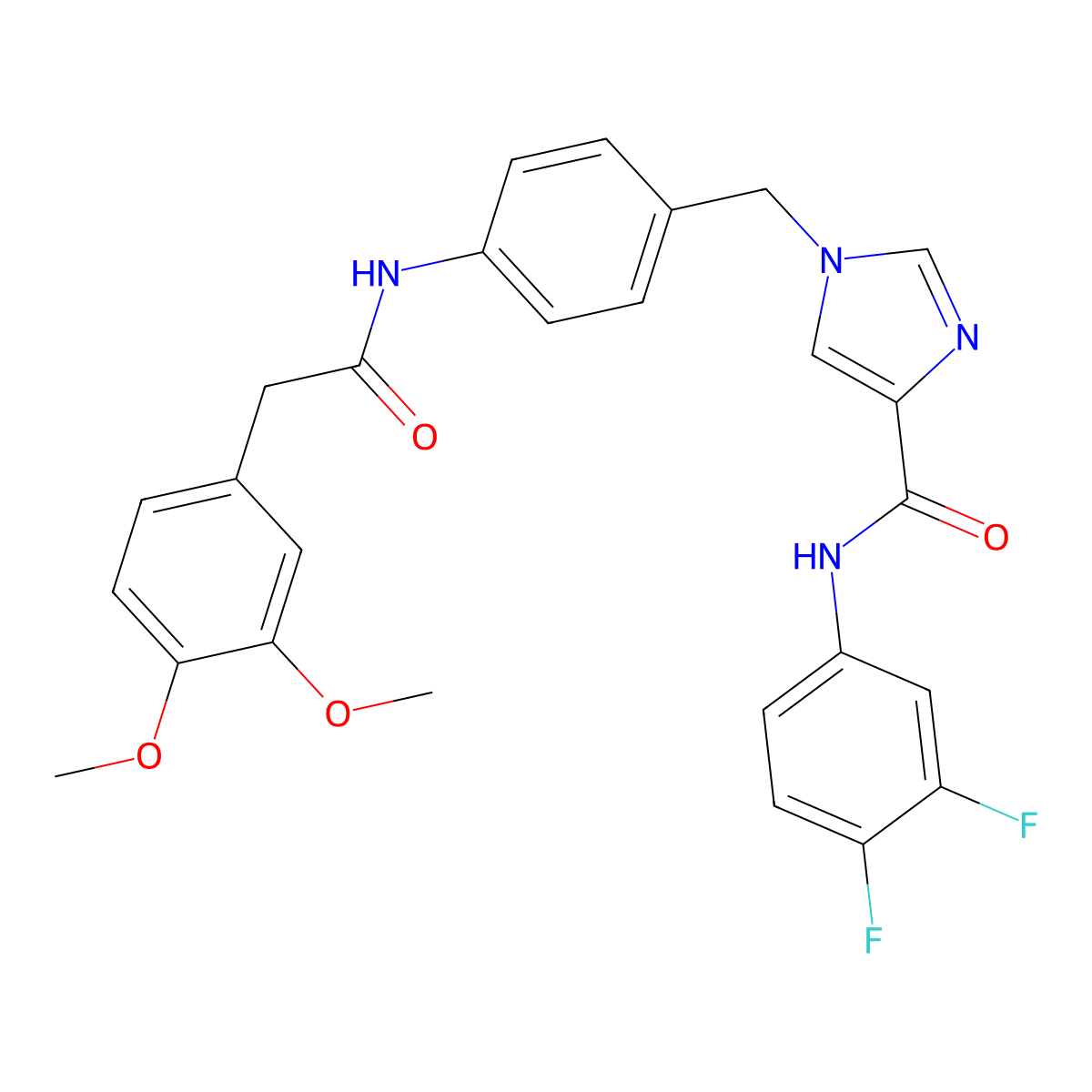 N-(3,4-difluorophenyl)-1-(4-(2-(3,4-dimethoxyphenyl)acetamido)benzyl)-1H-imidazole-4-carboxamide molecular structure, CAS 1251691-23-2