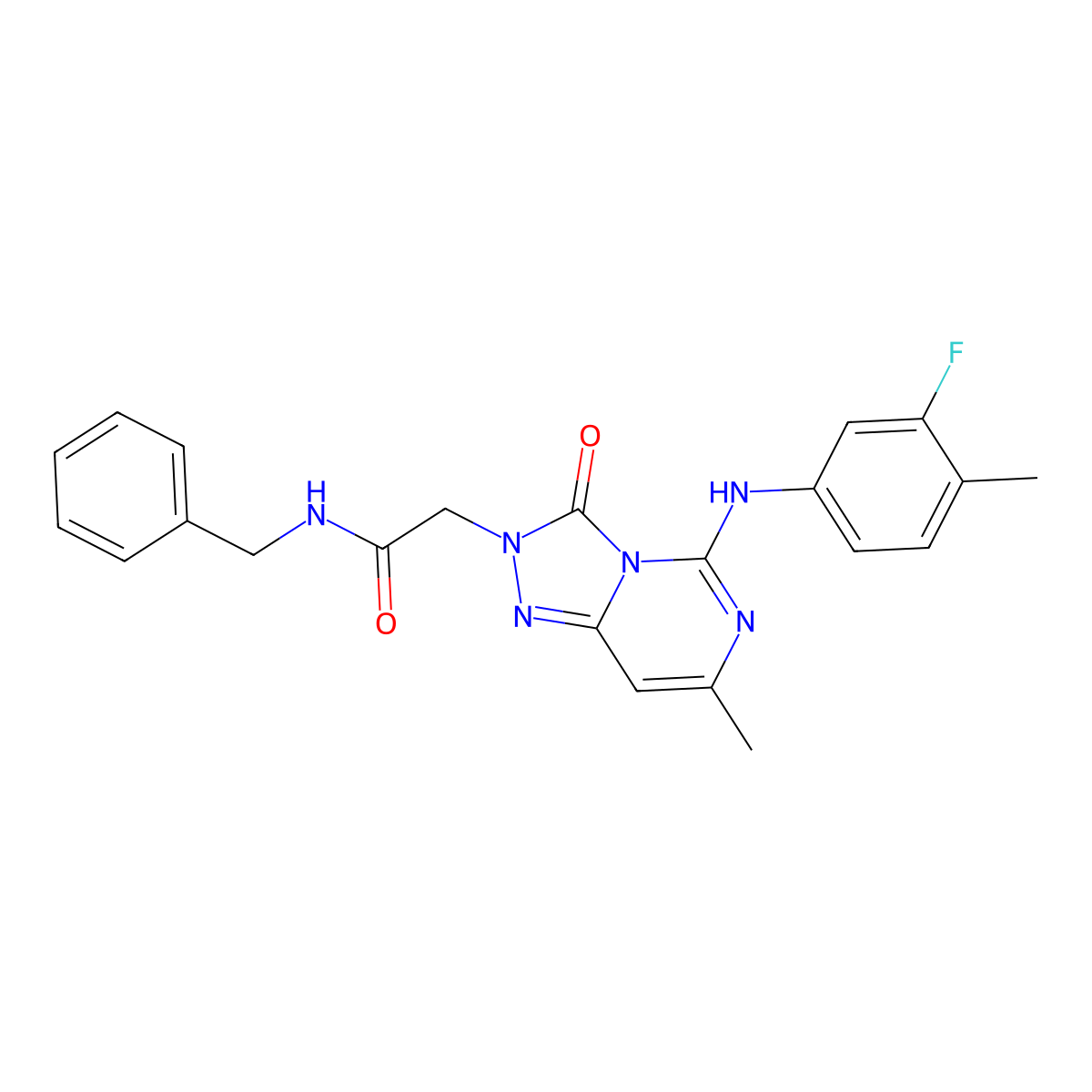 N~1~-benzyl-2-[5-(3-fluoro-4-methylanilino)-7-methyl-3-oxo[1,2,4]triazolo[4,3-c]pyrimidin-2(3H)-yl]acetamide molecular structure, CAS 1251691-28-7
