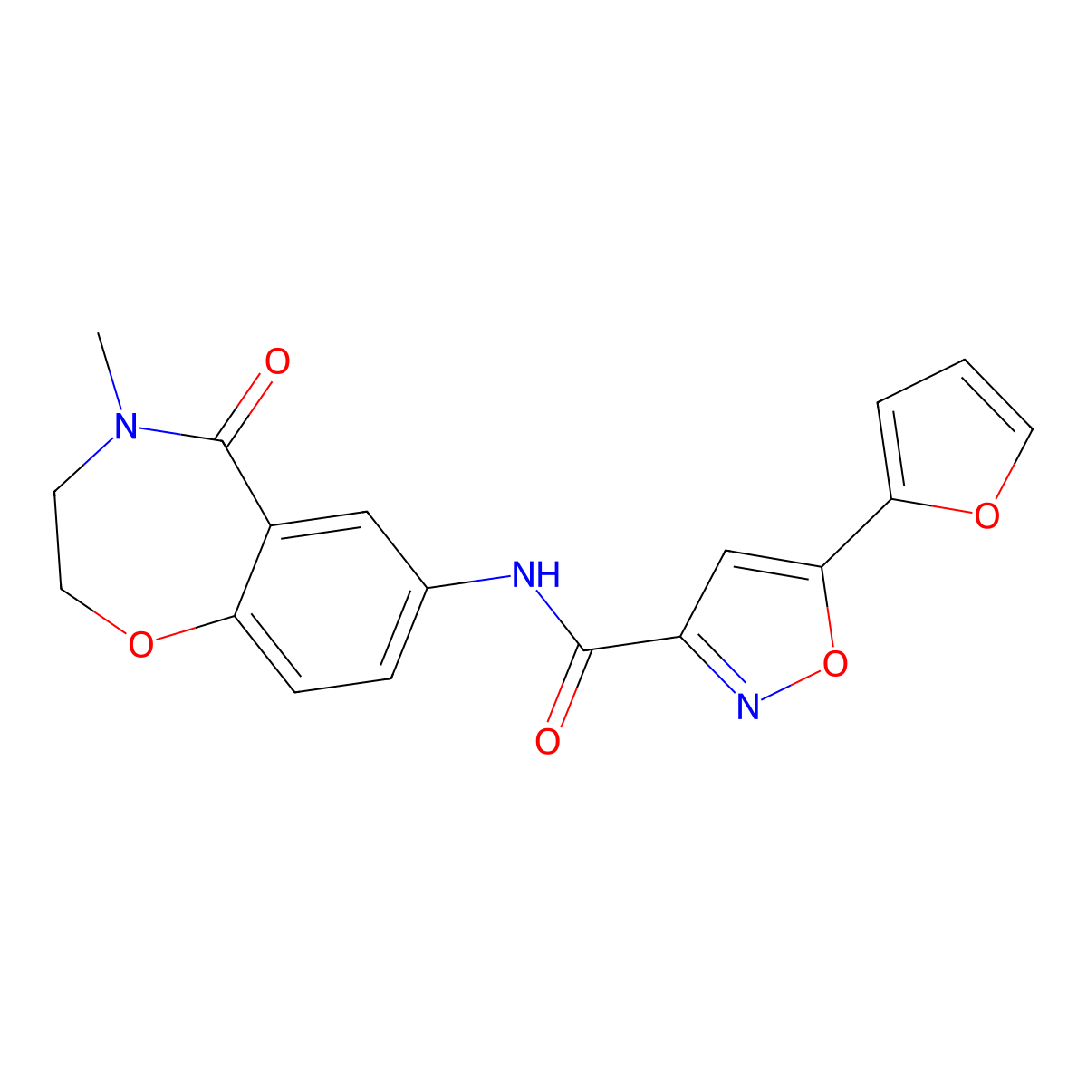 5-(furan-2-yl)-N-(4-methyl-5-oxo-2,3,4,5-tetrahydrobenzo[f][1,4]oxazepin-7-yl)isoxazole-3-carboxamide molecular structure, CAS 1251691-42-5