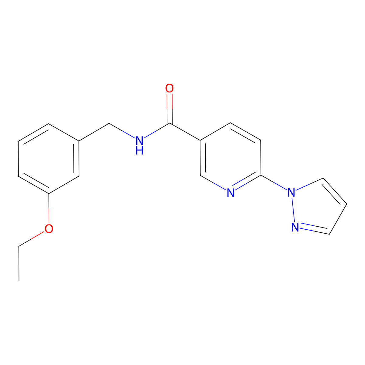 N-(3-ethoxybenzyl)-6-(1H-pyrazol-1-yl)nicotinamide molecular structure, CAS 1251691-47-0
