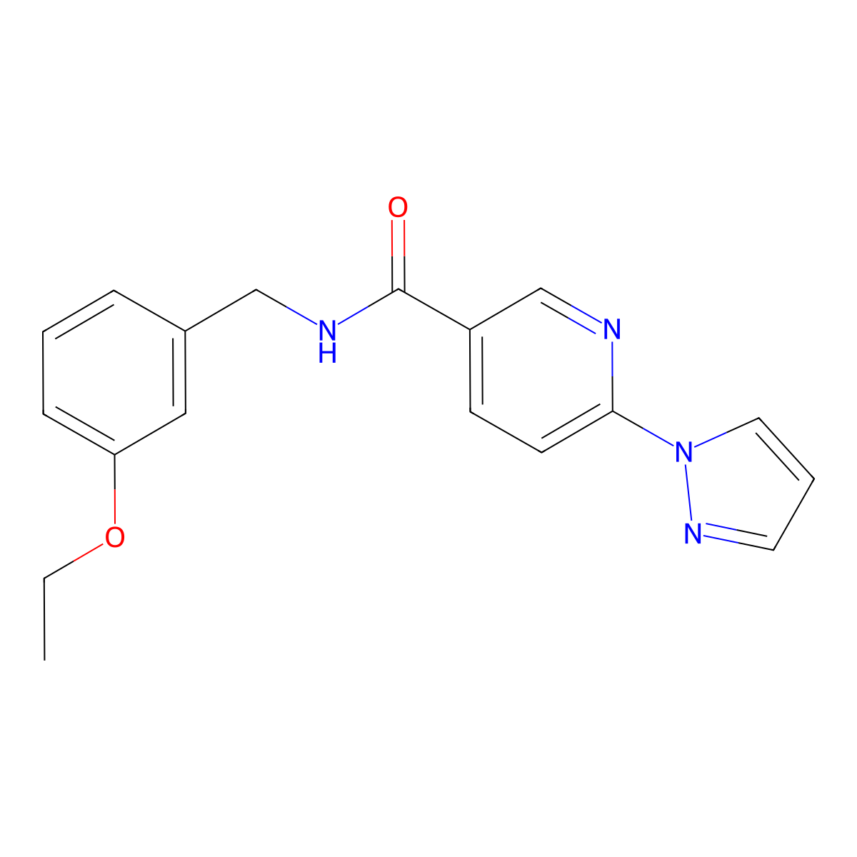 N-(3-ethoxybenzyl)-6-(1H-pyrazol-1-yl)nicotinamide molecular structure, CAS 1251691-47-0
