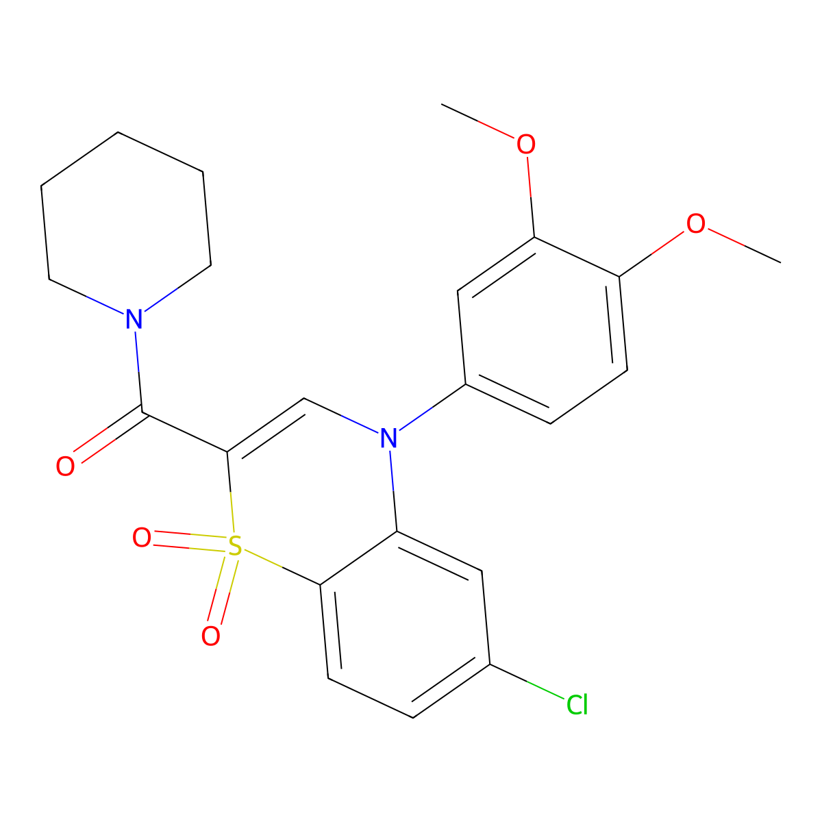 [6-chloro-4-(3,4-dimethoxyphenyl)-1,1-dioxido-4H-1,4-benzothiazin-2-yl](piperidin-1-yl)methanone molecular structure, CAS 1251691-52-7