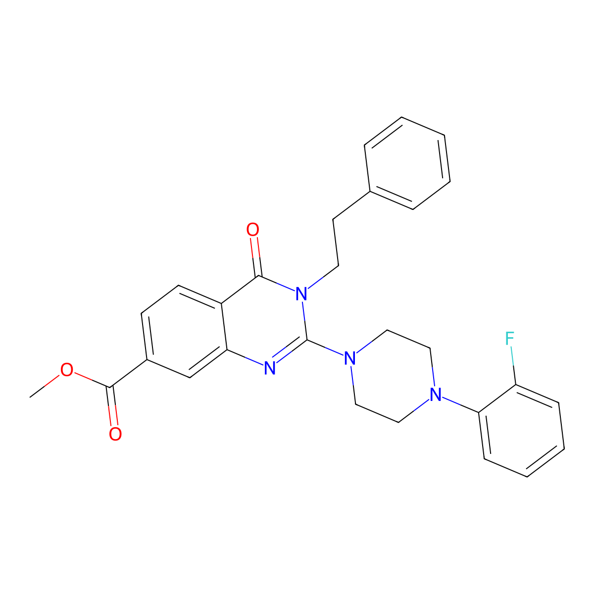 Methyl 2-[4-(2-fluorophenyl)piperazin-1-yl]-4-oxo-3-(2-phenylethyl)quinazoline-7-carboxylate molecular structure, CAS 1251691-63-0