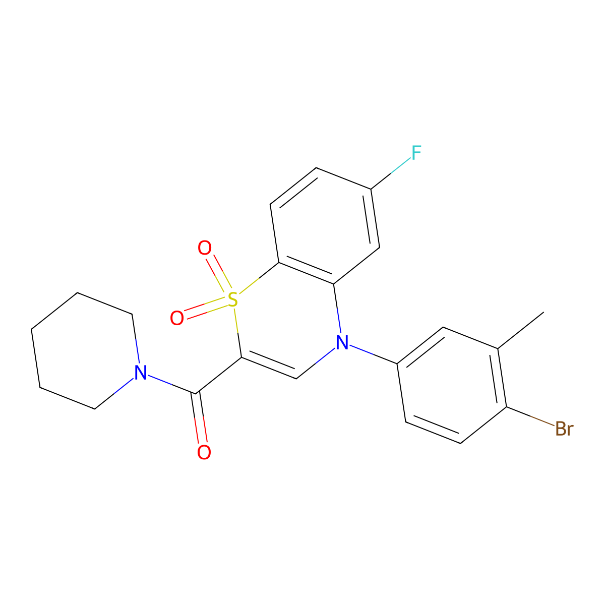 4-(4-bromo-3-methylphenyl)-6-fluoro-2-(piperidine-1-carbonyl)-4H-1lambda6,4-benzothiazine-1,1-dione molecular structure, CAS 1251691-66-3