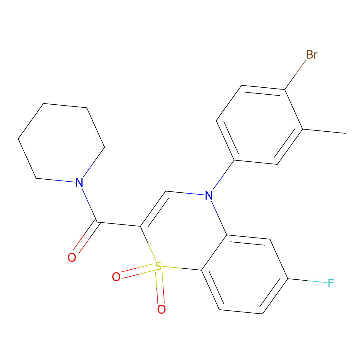 4-(4-bromo-3-methylphenyl)-6-fluoro-2-(piperidine-1-carbonyl)-4H-1lambda6,4-benzothiazine-1,1-dione molecular structure, CAS 1251691-66-3