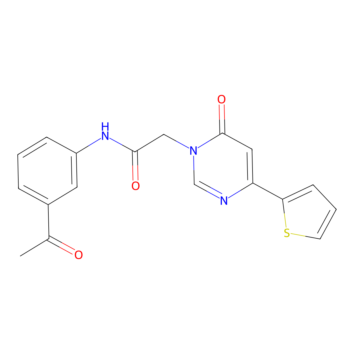 N-(3-acetylphenyl)-2-(6-oxo-4-(thiophen-2-yl)pyrimidin-1(6H)-yl)acetamide molecular structure, CAS 1251691-70-9