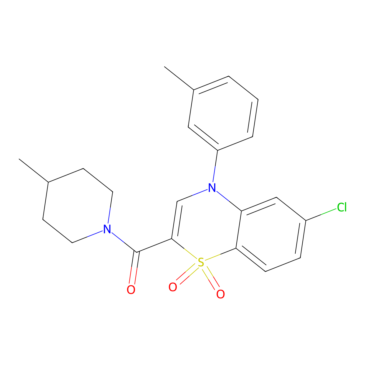 6-chloro-4-(3-methylphenyl)-2-(4-methylpiperidine-1-carbonyl)-4H-1lambda6,4-benzothiazine-1,1-dione molecular structure, CAS 1251691-72-1