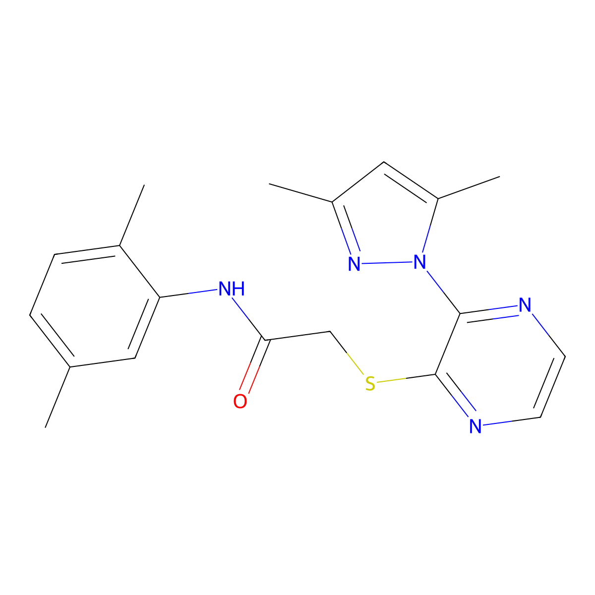 2-((3-(3,5-dimethyl-1H-pyrazol-1-yl)pyrazin-2-yl)thio)-N-(2,5-dimethylphenyl)acetamide molecular structure, CAS 1251691-75-4