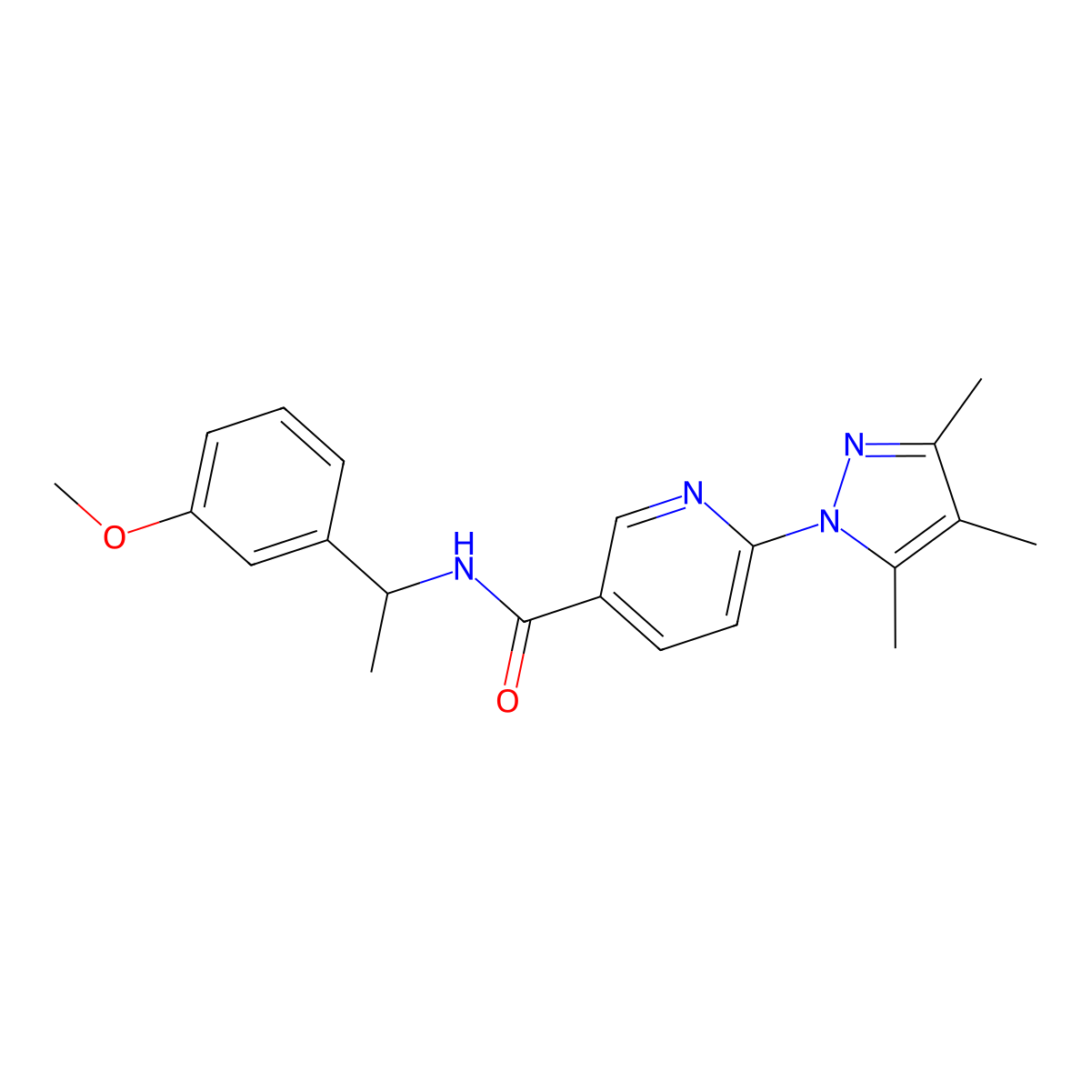 N-(1-(3-methoxyphenyl)ethyl)-6-(3,4,5-trimethyl-1H-pyrazol-1-yl)nicotinamide molecular structure, CAS 1251691-76-5