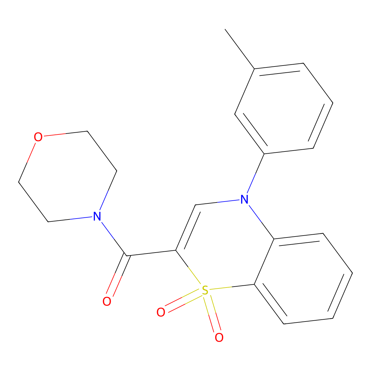 (1,1-dioxido-4-(m-tolyl)-4H-benzo[b][1,4]thiazin-2-yl)(morpholino)methanone molecular structure, CAS 1251691-79-8